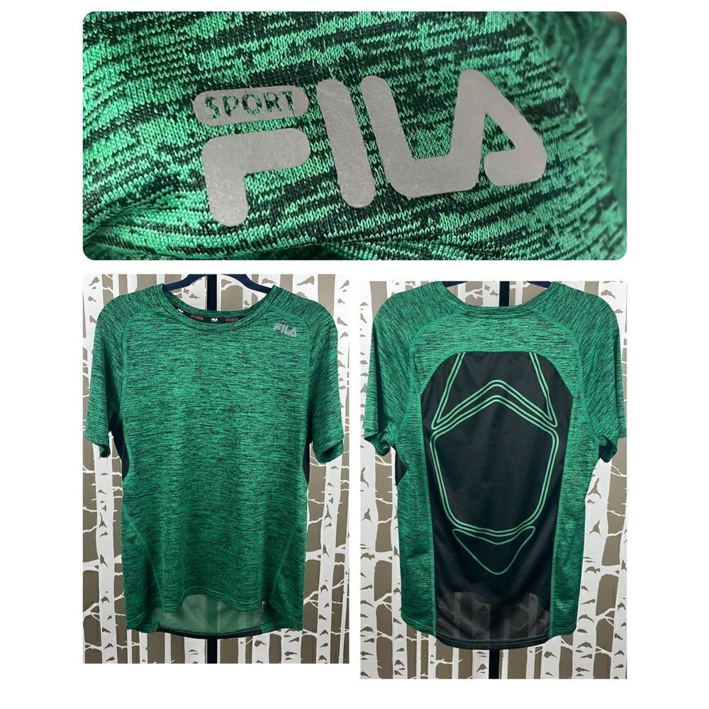 FilaΒ Mens Green & Black VentedβBackβWorkoutβT-ShirtβszβS